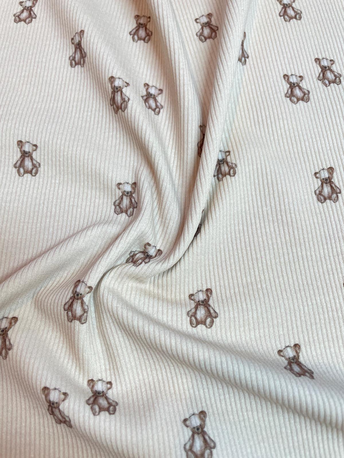 Rippstrick Jersey mit kleinen Bären beige/braun